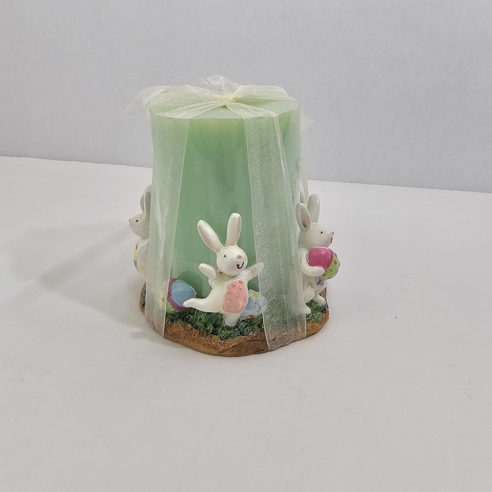 Kohl's 5" Mint Easter Bunny Pillar Candle (Replaceable) with Ceramic Base -